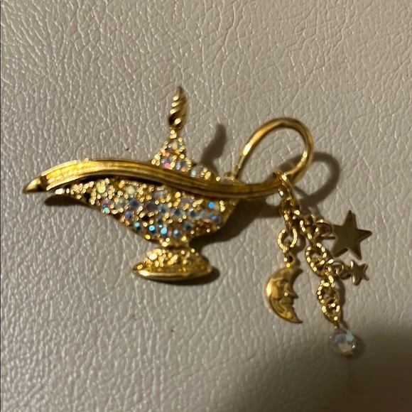 Gold Magic Lamp Brooch with Crystal Accents Vintage - Picture 1 of 4